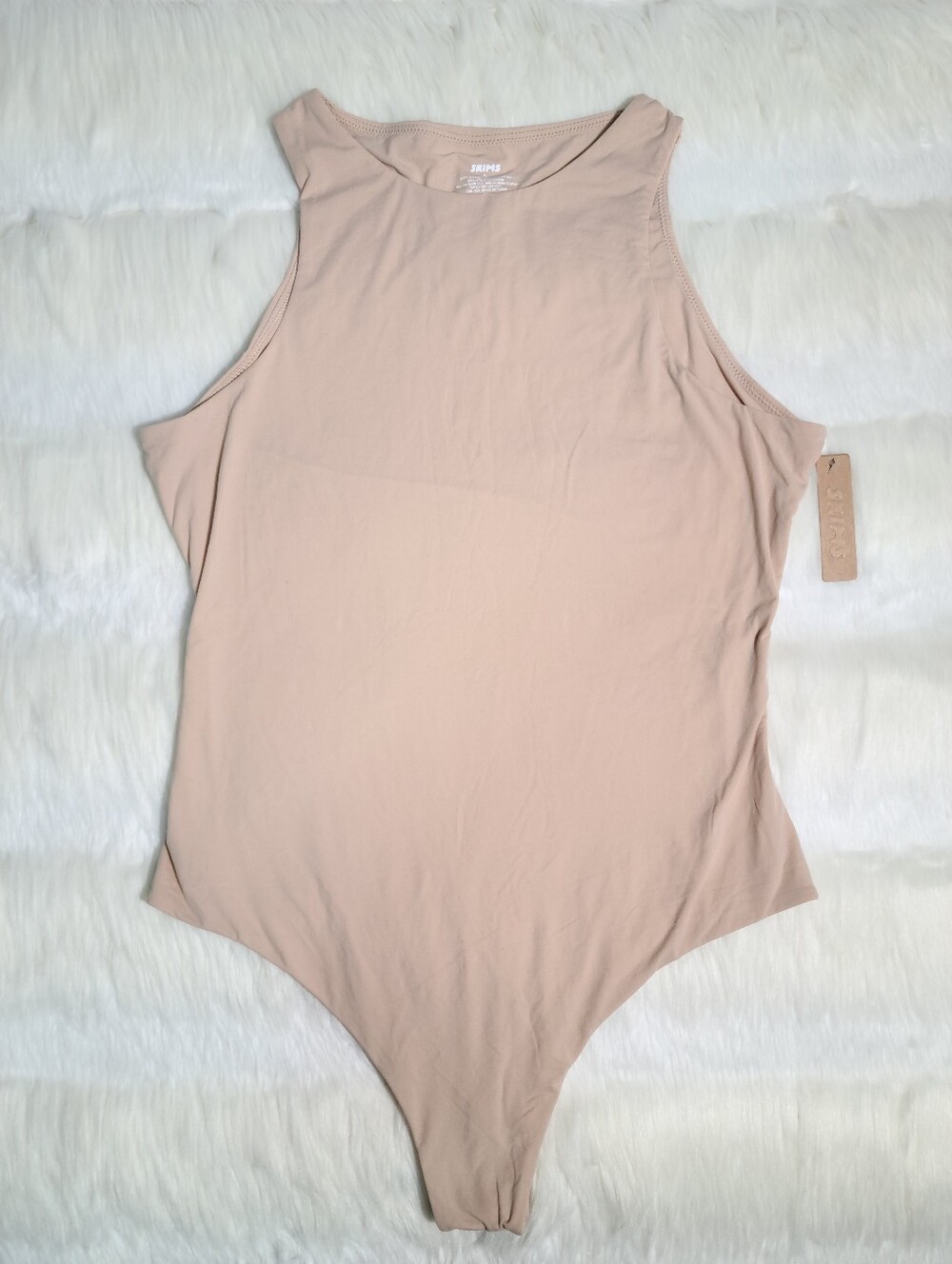 SKIMS Fits Everybody High Neck Thong Bodysuit Mica Women XL NEW